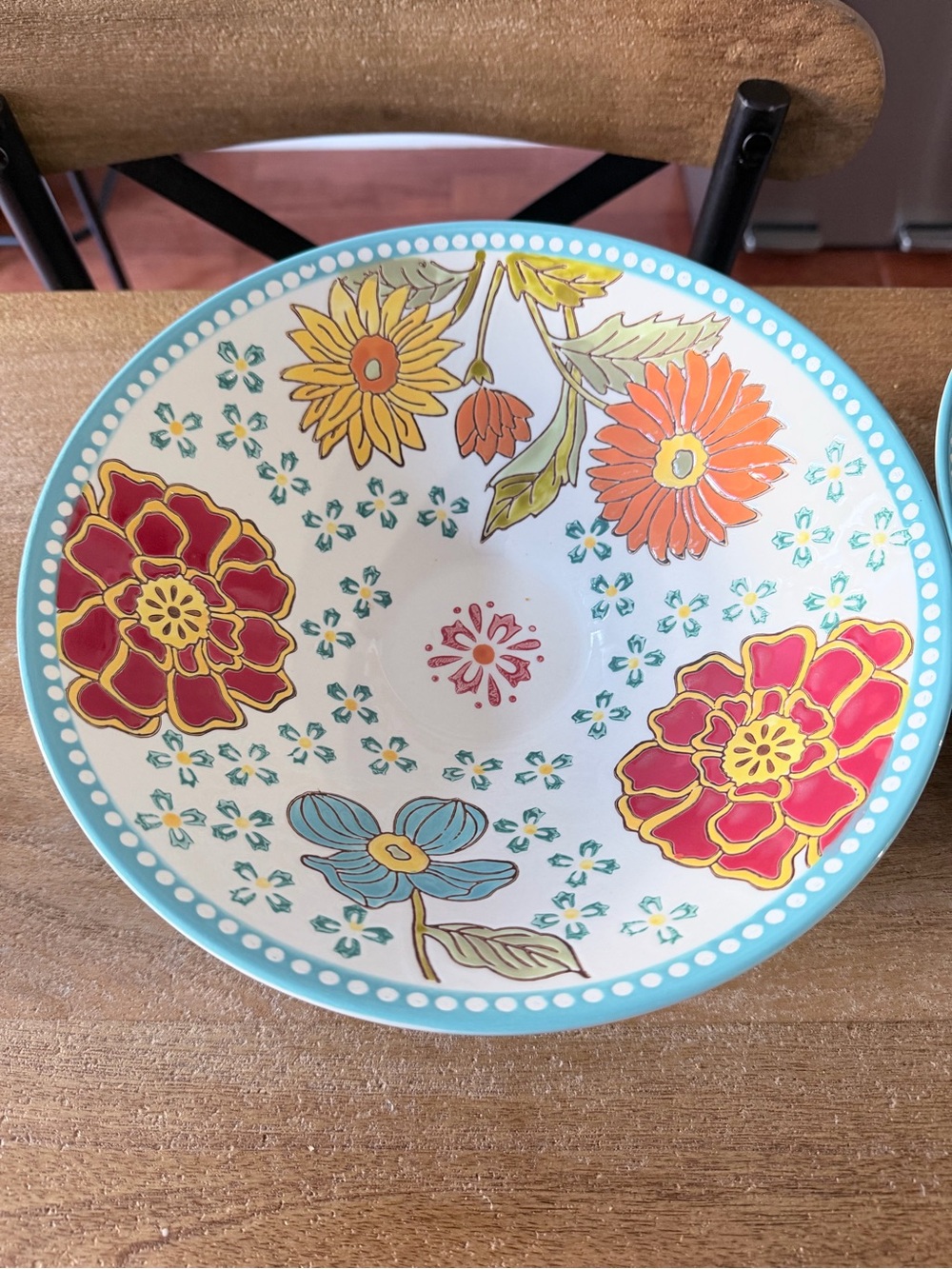 Set of 2 Dutch Wax Coastline Imports 10" Floral Hand Painted Ceramic Bowls! - Picture 2 of 4